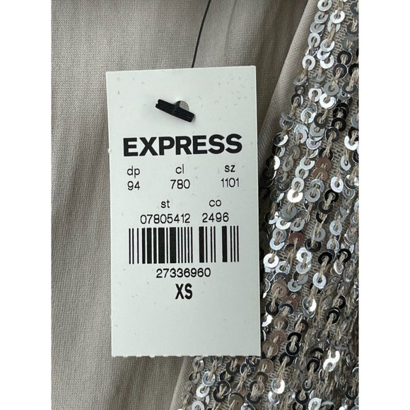 NWT Express Women's Long Sleeve Silver Sequin V Neck Cocktail Party Dress XS - Picture 5 of 15